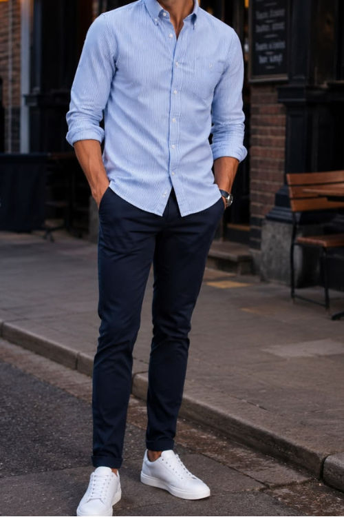 PANTALON CHINO TAPERED BLEU